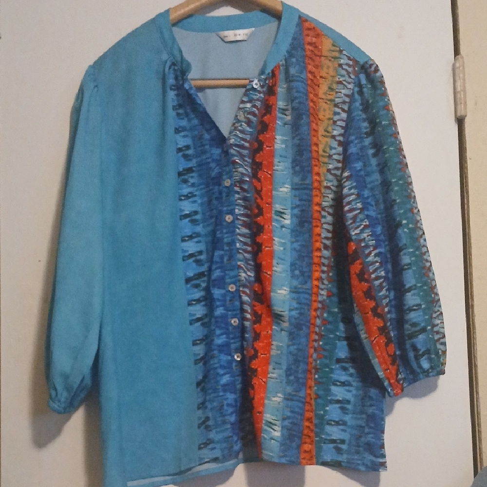 Vibrant Colorful Woman's Button Up Shirt 3/4 Sleeve
